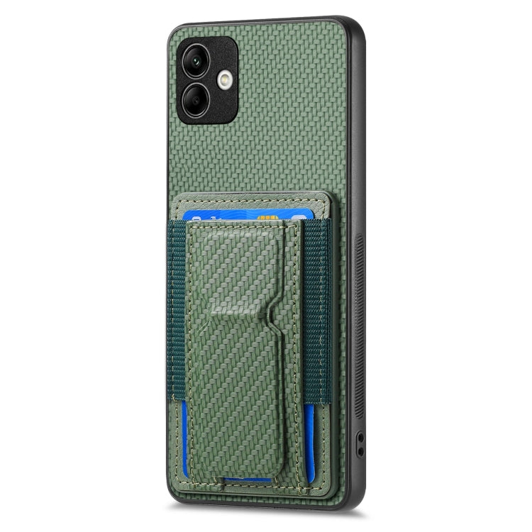 For Samsung Galaxy A22 5G Carbon Fiber Fold Stand Elastic Card Bag Phone Case
