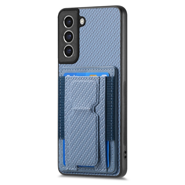 For Samsung Galaxy S21 FE 5G Carbon Fiber Fold Stand Elastic Card Bag Phone Case