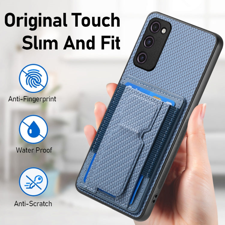 For Samsung Galaxy S21 FE 5G Carbon Fiber Fold Stand Elastic Card Bag Phone Case