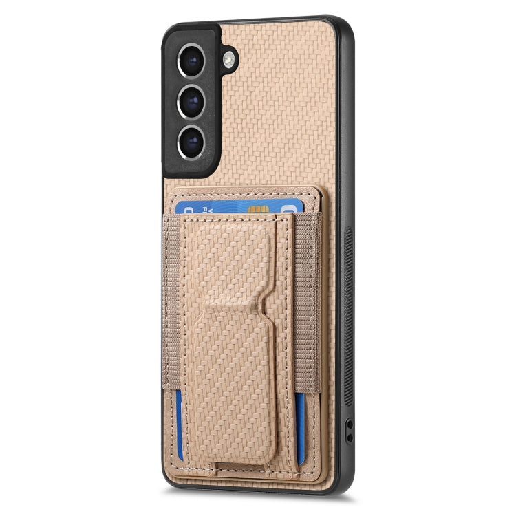 For Samsung Galaxy S21 FE 5G Carbon Fiber Fold Stand Elastic Card Bag Phone Case