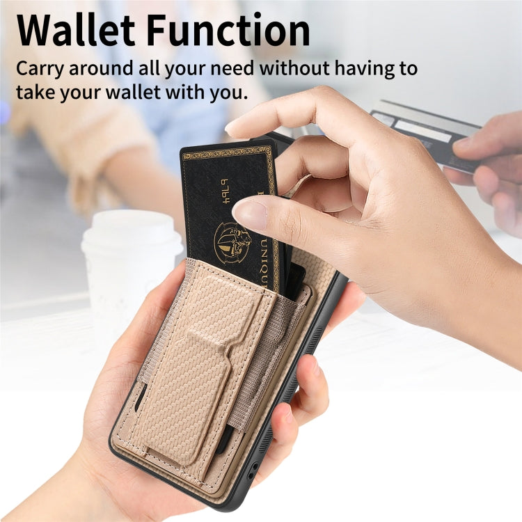 For Samsung Galaxy S21 FE 5G Carbon Fiber Fold Stand Elastic Card Bag Phone Case