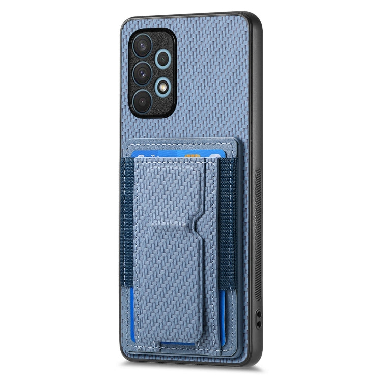 For Samsung Galaxy A32 4G Carbon Fiber Fold Stand Elastic Card Bag Phone Case