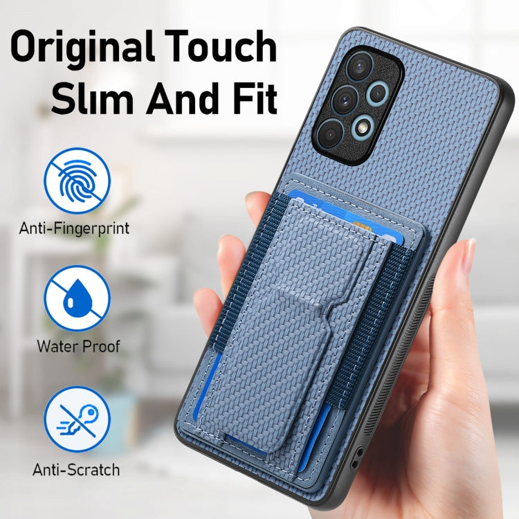 For Samsung Galaxy A32 4G Carbon Fiber Fold Stand Elastic Card Bag Phone Case