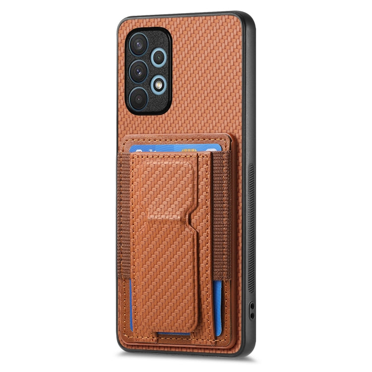 For Samsung Galaxy A32 4G Carbon Fiber Fold Stand Elastic Card Bag Phone Case
