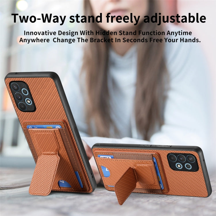 For Samsung Galaxy A32 4G Carbon Fiber Fold Stand Elastic Card Bag Phone Case