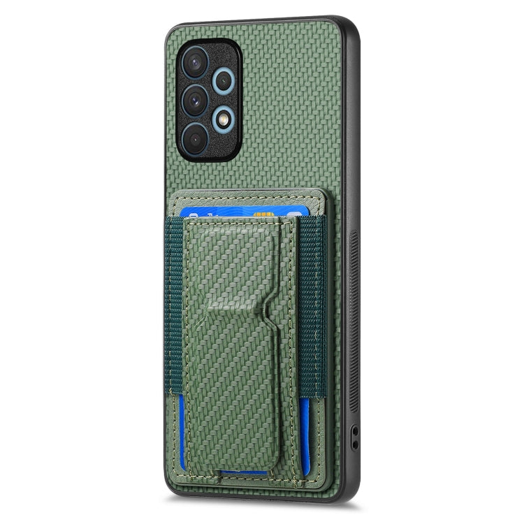 For Samsung Galaxy A32 4G Carbon Fiber Fold Stand Elastic Card Bag Phone Case