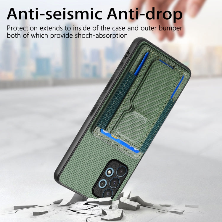 For Samsung Galaxy A32 4G Carbon Fiber Fold Stand Elastic Card Bag Phone Case