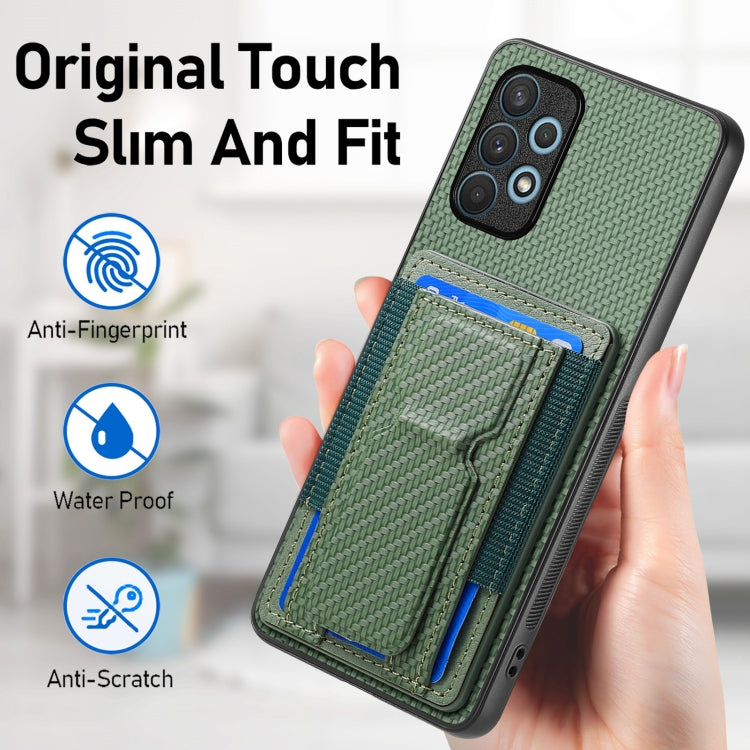 For Samsung Galaxy A32 4G Carbon Fiber Fold Stand Elastic Card Bag Phone Case