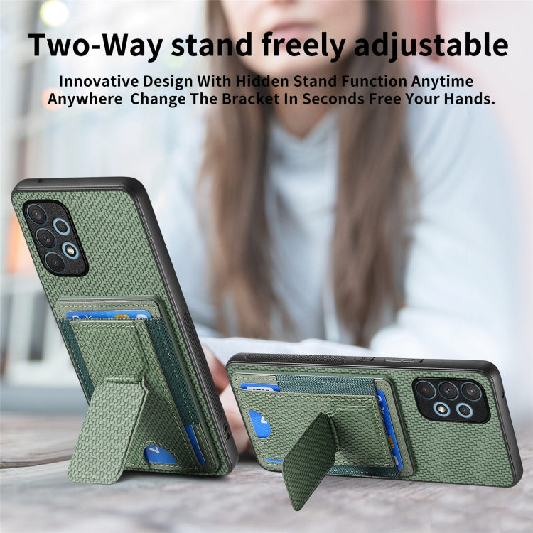 For Samsung Galaxy A32 4G Carbon Fiber Fold Stand Elastic Card Bag Phone Case