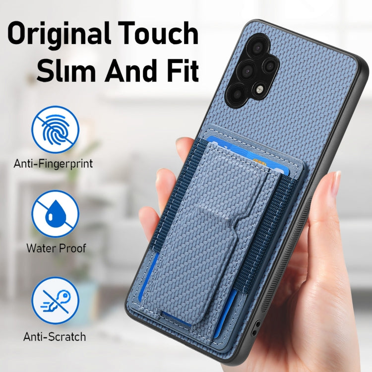 For Samsung Galaxy A32 5G Carbon Fiber Fold Stand Elastic Card Bag Phone Case