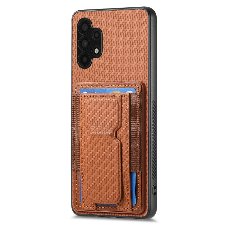 For Samsung Galaxy A32 5G Carbon Fiber Fold Stand Elastic Card Bag Phone Case
