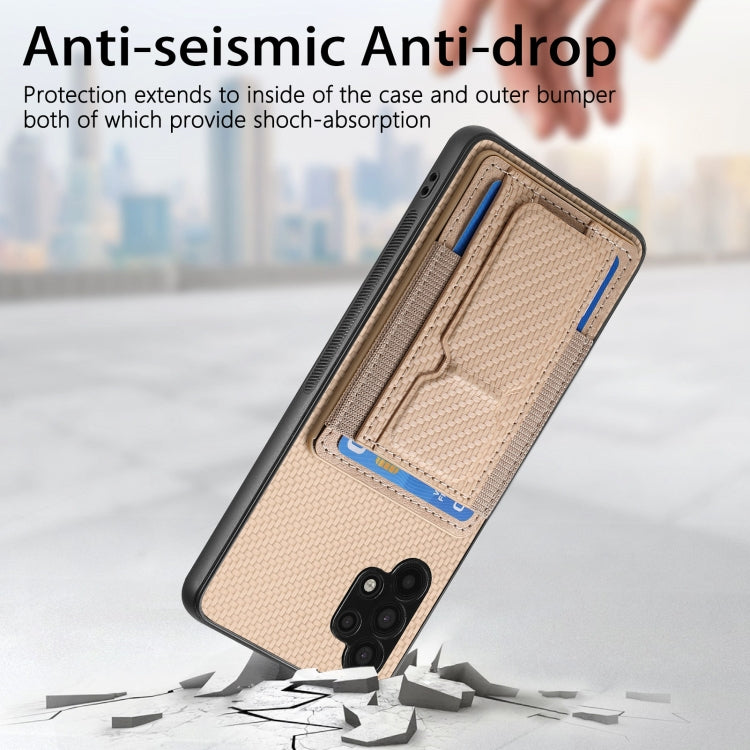 For Samsung Galaxy A32 5G Carbon Fiber Fold Stand Elastic Card Bag Phone Case
