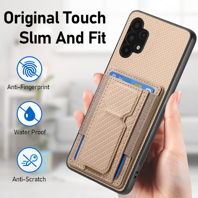 For Samsung Galaxy A32 5G Carbon Fiber Fold Stand Elastic Card Bag Phone Case