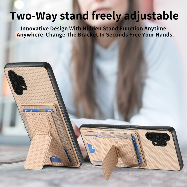 For Samsung Galaxy A32 5G Carbon Fiber Fold Stand Elastic Card Bag Phone Case
