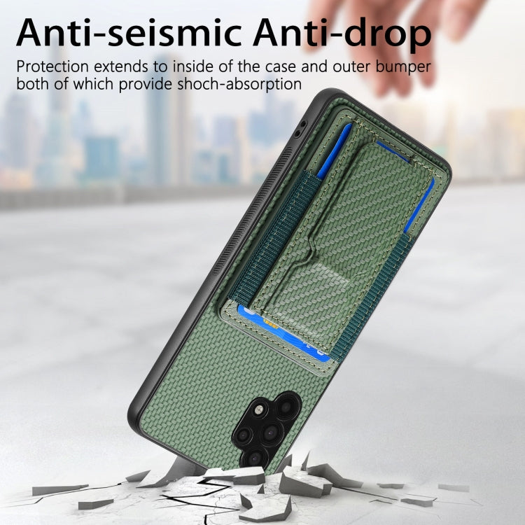 For Samsung Galaxy A32 5G Carbon Fiber Fold Stand Elastic Card Bag Phone Case