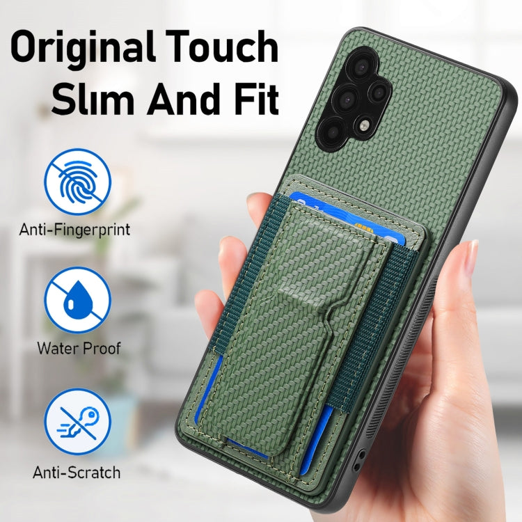 For Samsung Galaxy A32 5G Carbon Fiber Fold Stand Elastic Card Bag Phone Case