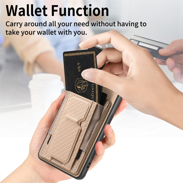 For Samsung Galaxy S21+ 5G Carbon Fiber Fold Stand Elastic Card Bag Phone Case