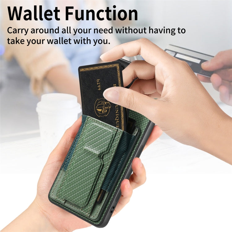 For Samsung Galaxy S21 Ultra 5G Carbon Fiber Fold Stand Elastic Card Bag Phone Case