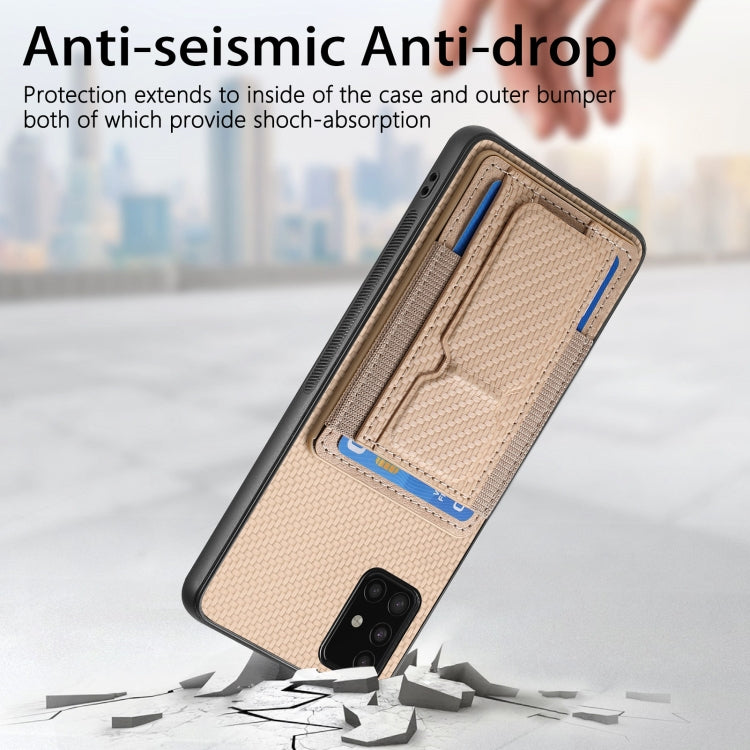 For Samsung Galaxy A21s Carbon Fiber Fold Stand Elastic Card Bag Phone Case