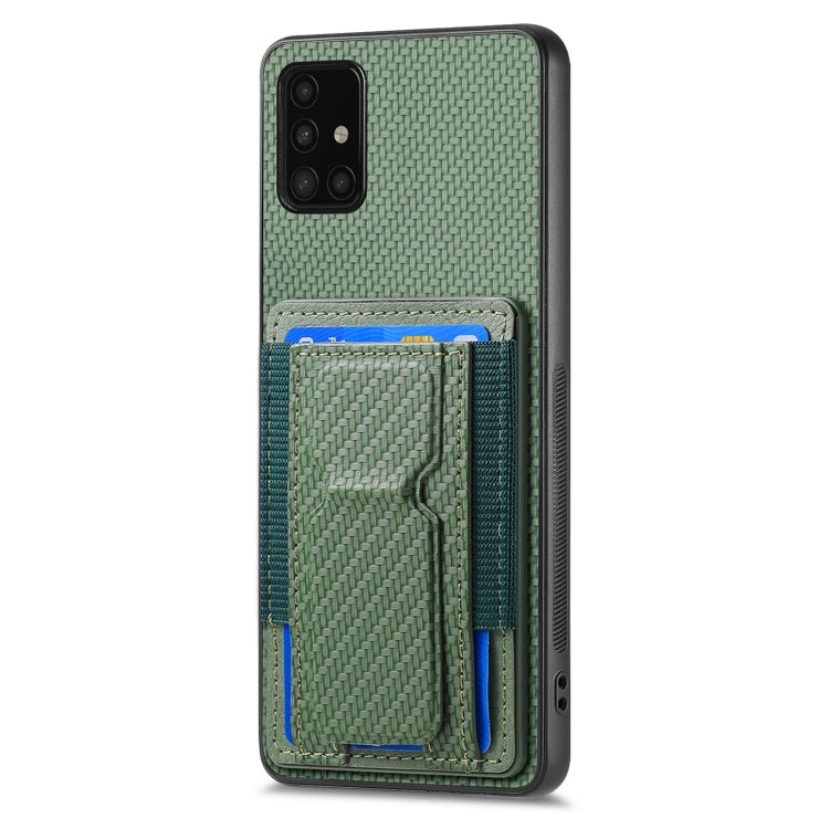 For Samsung Galaxy A21s Carbon Fiber Fold Stand Elastic Card Bag Phone Case