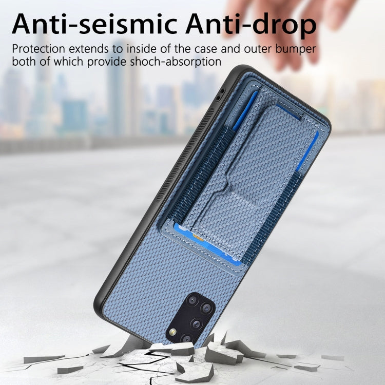 For Samsung Galaxy A31 Carbon Fiber Fold Stand Elastic Card Bag Phone Case