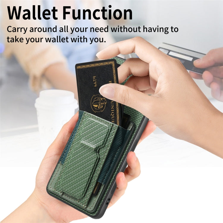For Samsung Galaxy A31 Carbon Fiber Fold Stand Elastic Card Bag Phone Case