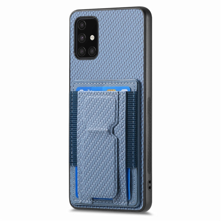 For Samsung Galaxy A71 4G Carbon Fiber Fold Stand Elastic Card Bag Phone Case