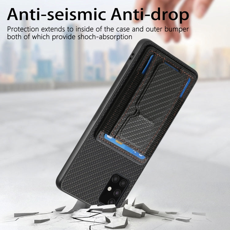 For Samsung Galaxy A71 4G Carbon Fiber Fold Stand Elastic Card Bag Phone Case