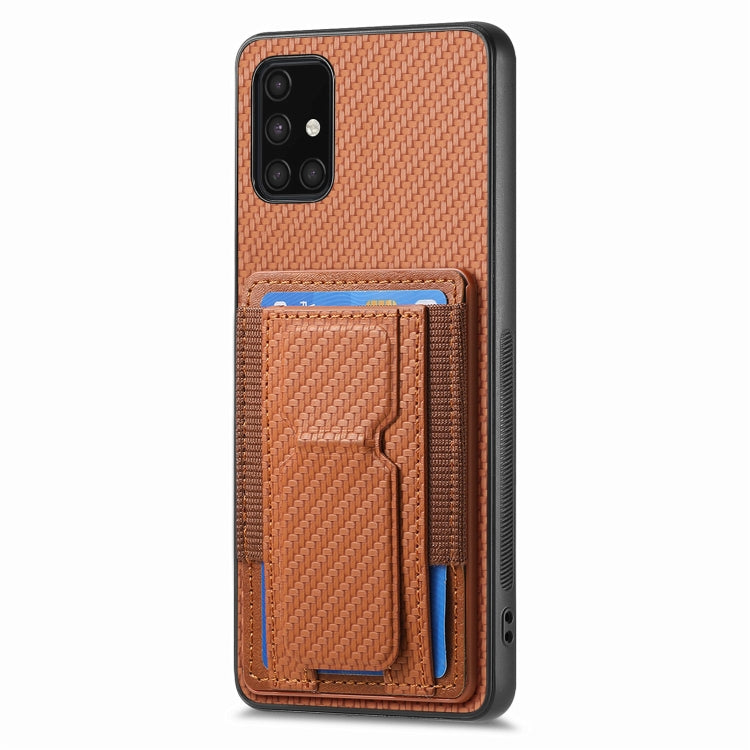 For Samsung Galaxy A71 4G Carbon Fiber Fold Stand Elastic Card Bag Phone Case