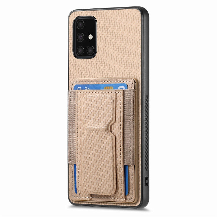 For Samsung Galaxy A71 4G Carbon Fiber Fold Stand Elastic Card Bag Phone Case