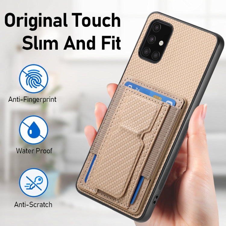 For Samsung Galaxy A71 4G Carbon Fiber Fold Stand Elastic Card Bag Phone Case