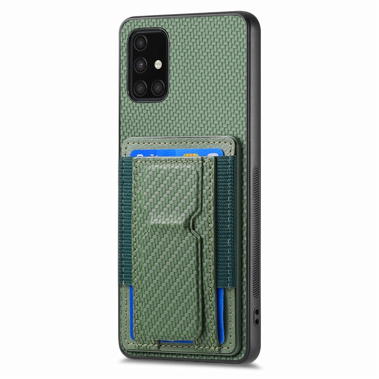 For Samsung Galaxy A71 4G Carbon Fiber Fold Stand Elastic Card Bag Phone Case