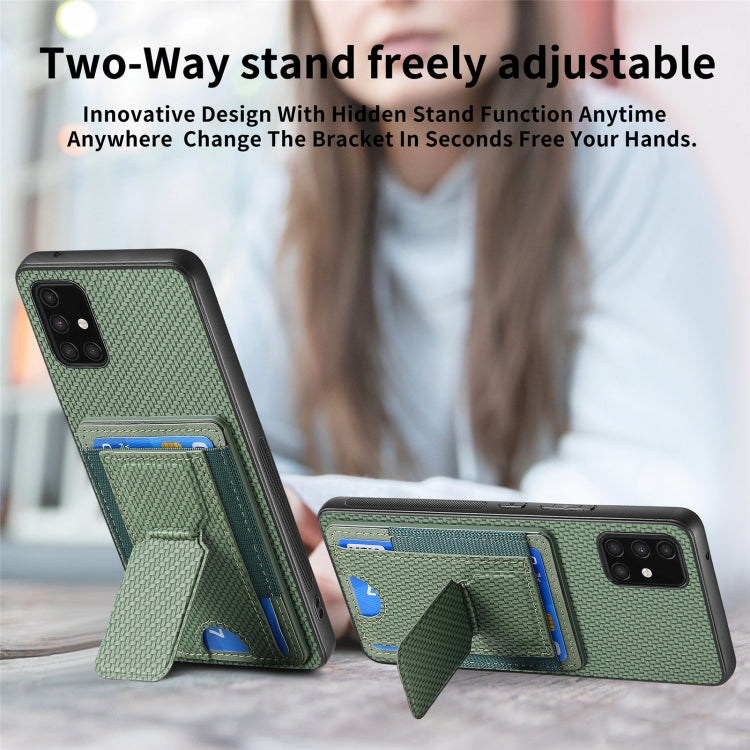 For Samsung Galaxy A71 4G Carbon Fiber Fold Stand Elastic Card Bag Phone Case