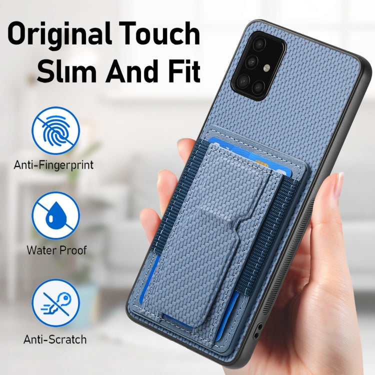For Samsung Galaxy A51 4G Carbon Fiber Fold Stand Elastic Card Bag Phone Case