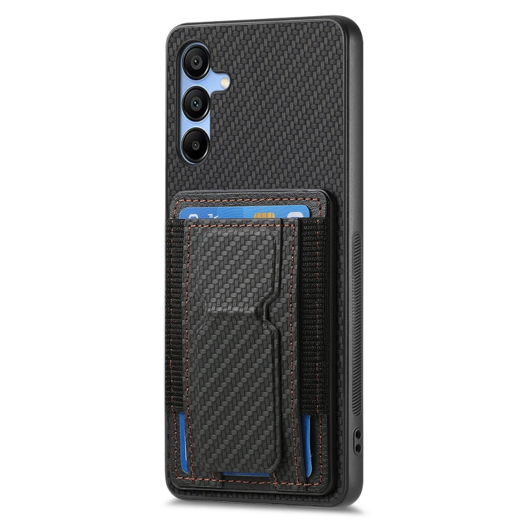 For Samsung Galaxy A23 Carbon Fiber Fold Stand Elastic Card Bag Phone Case
