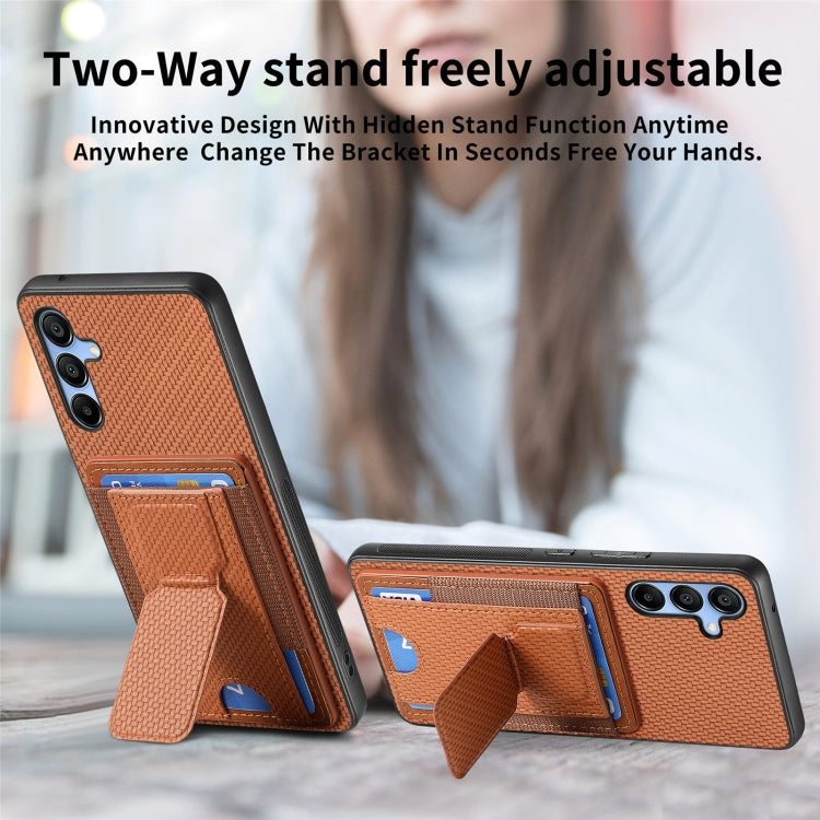 For Samsung Galaxy A23 Carbon Fiber Fold Stand Elastic Card Bag Phone Case