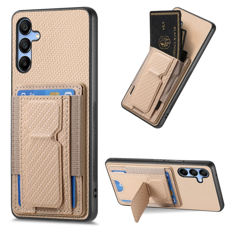 For Samsung Galaxy A23 Carbon Fiber Fold Stand Elastic Card Bag Phone Case