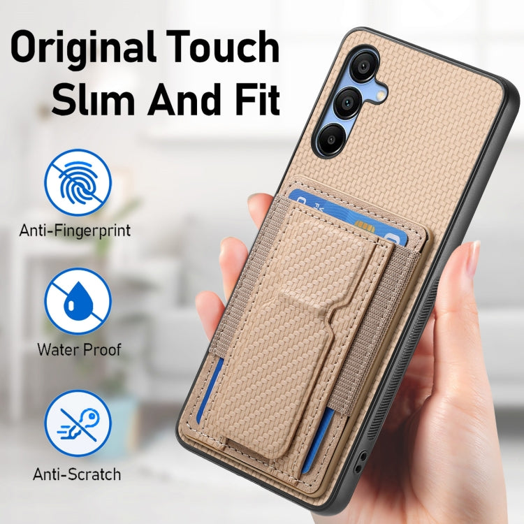 For Samsung Galaxy A23 Carbon Fiber Fold Stand Elastic Card Bag Phone Case