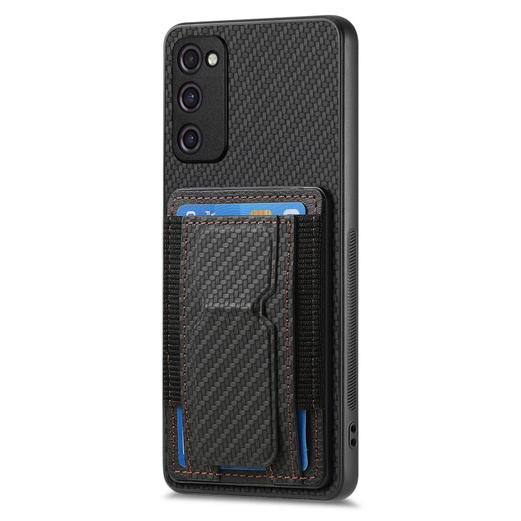 For Samsung Galaxy S20 FE Carbon Fiber Fold Stand Elastic Card Bag Phone Case