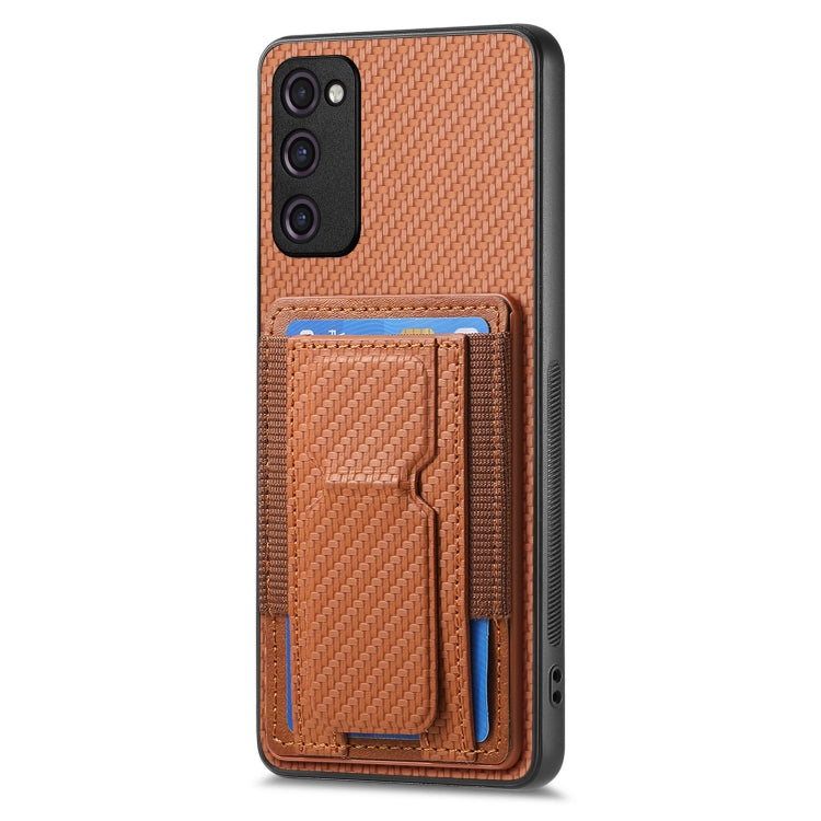 For Samsung Galaxy S20 FE Carbon Fiber Fold Stand Elastic Card Bag Phone Case