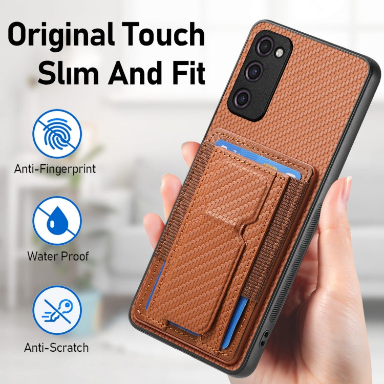 For Samsung Galaxy S20 FE Carbon Fiber Fold Stand Elastic Card Bag Phone Case