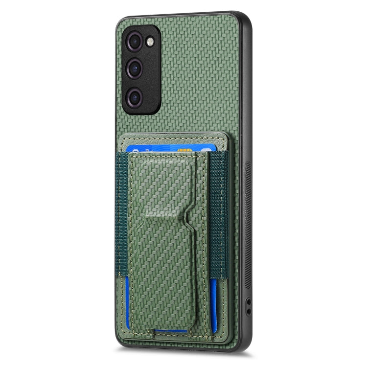 For Samsung Galaxy S20 FE Carbon Fiber Fold Stand Elastic Card Bag Phone Case