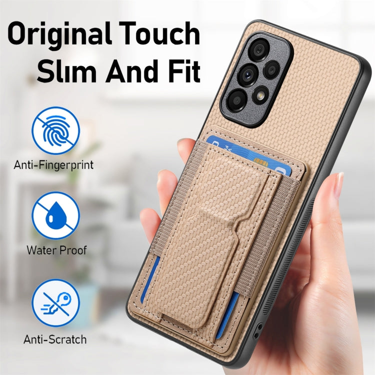 For Samsung Galaxy A53 5G Carbon Fiber Fold Stand Elastic Card Bag Phone Case