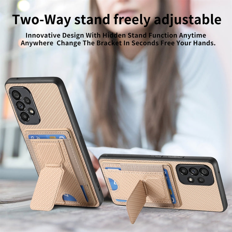 For Samsung Galaxy A53 5G Carbon Fiber Fold Stand Elastic Card Bag Phone Case