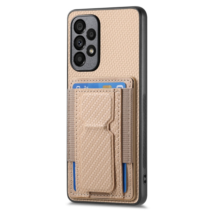 For Samsung Galaxy A72 5G Carbon Fiber Fold Stand Elastic Card Bag Phone Case