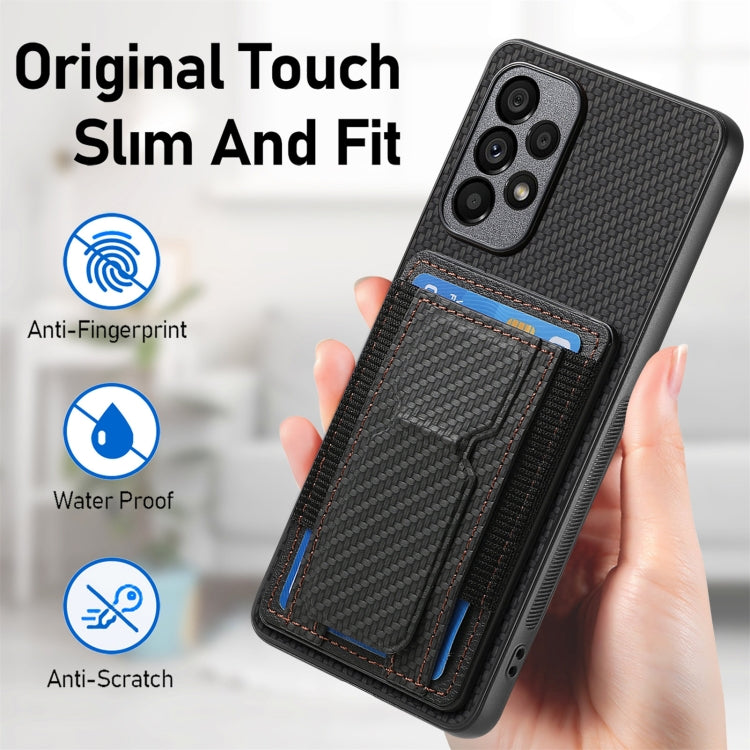 For Samsung Galaxy A52 Carbon Fiber Fold Stand Elastic Card Bag Phone Case