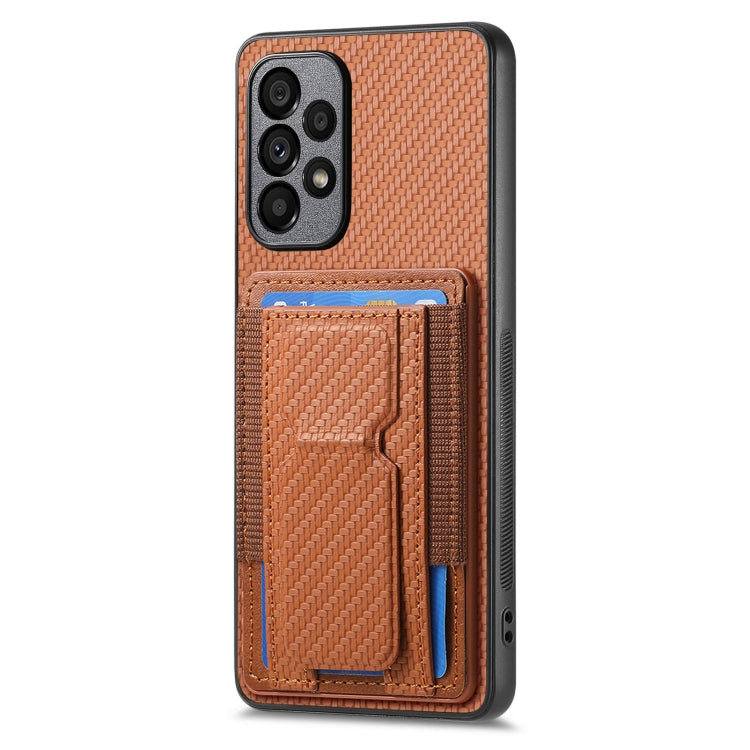 For Samsung Galaxy A52 Carbon Fiber Fold Stand Elastic Card Bag Phone Case