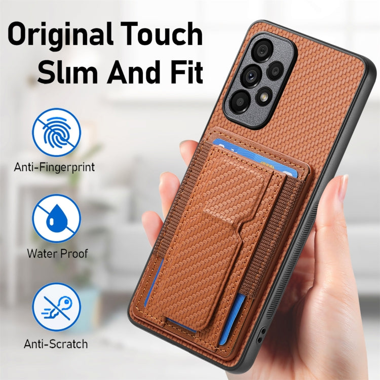 For Samsung Galaxy A52 Carbon Fiber Fold Stand Elastic Card Bag Phone Case