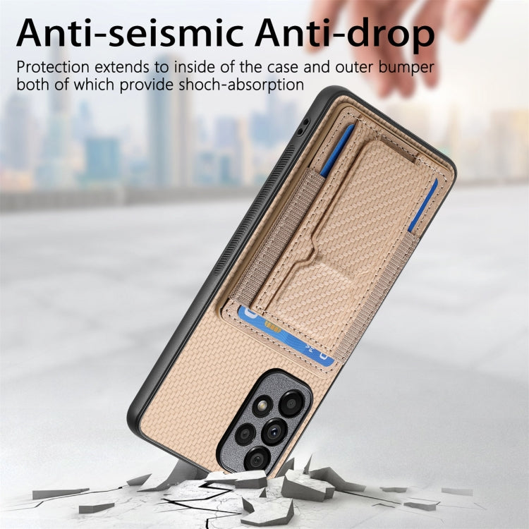 For Samsung Galaxy A52 Carbon Fiber Fold Stand Elastic Card Bag Phone Case