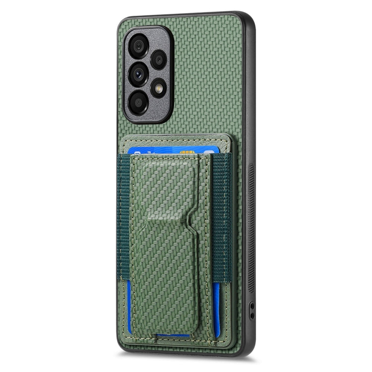 For Samsung Galaxy A52 Carbon Fiber Fold Stand Elastic Card Bag Phone Case
